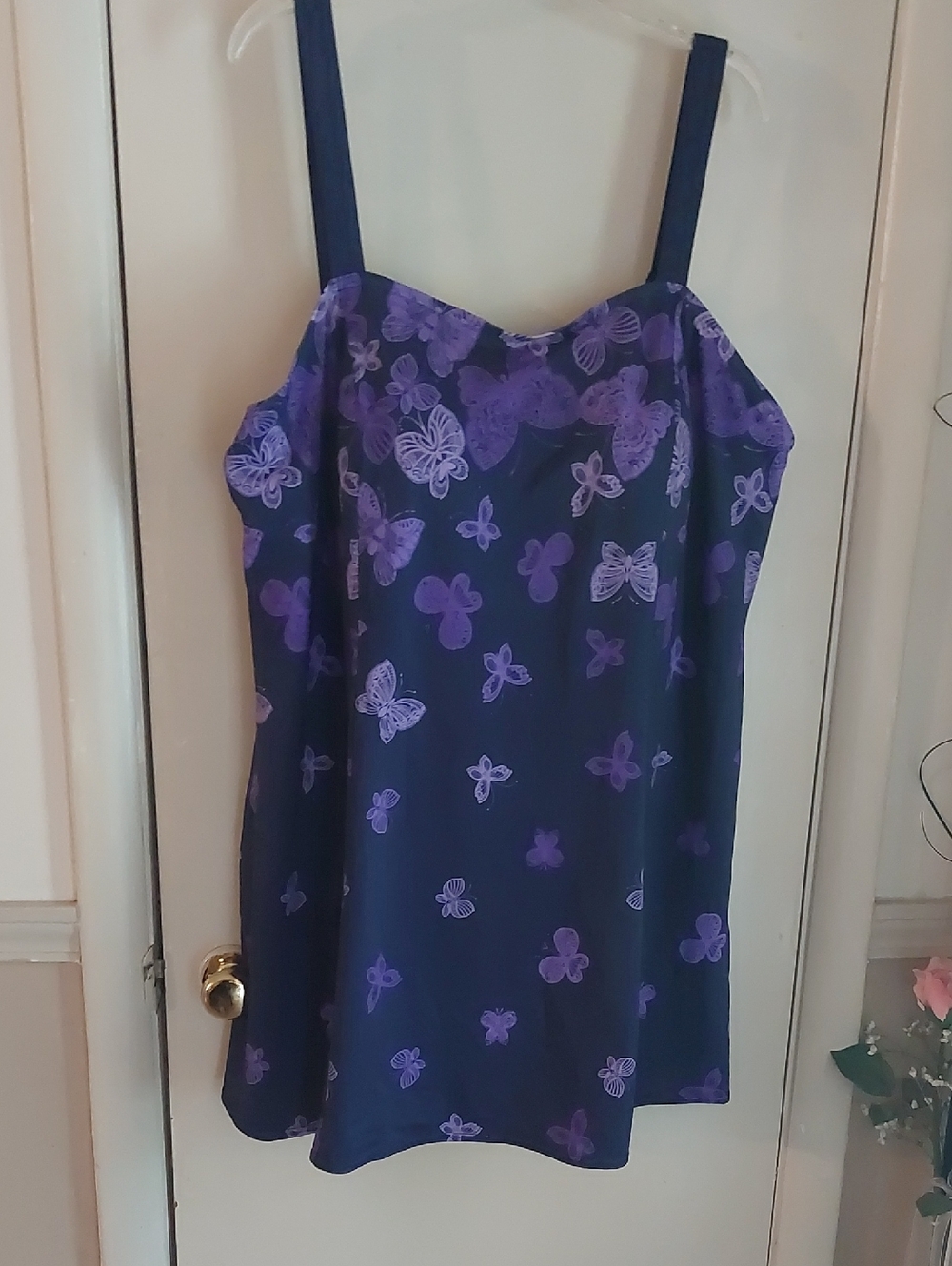 Swimsuits For All Navy Purple Butterfly One Piece Swim Dress Plus Sz 28